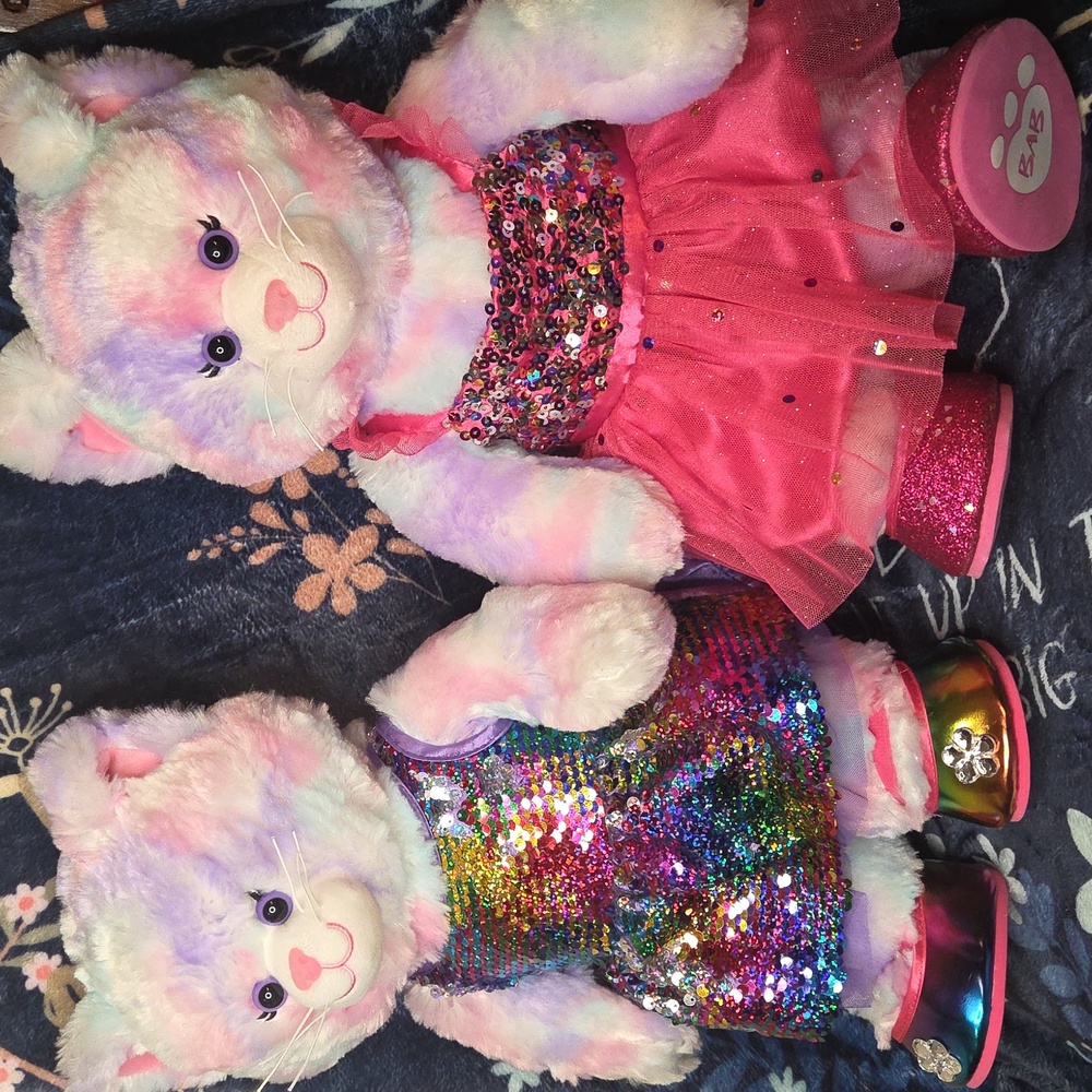 Build A Bear 16" Pastel Tie Dye Plush Cats w/Outfits & Shoes ~ Lot of 2 BAB